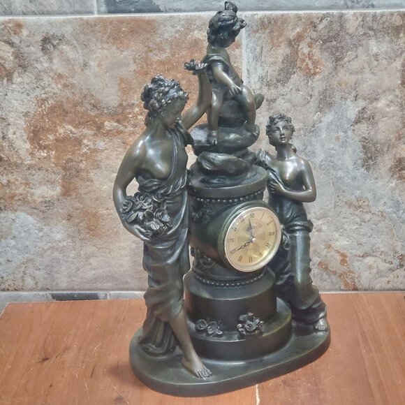 Vintage Figural Mantel Clocks Trio of Figures Women Child - Picture 8 of 13
